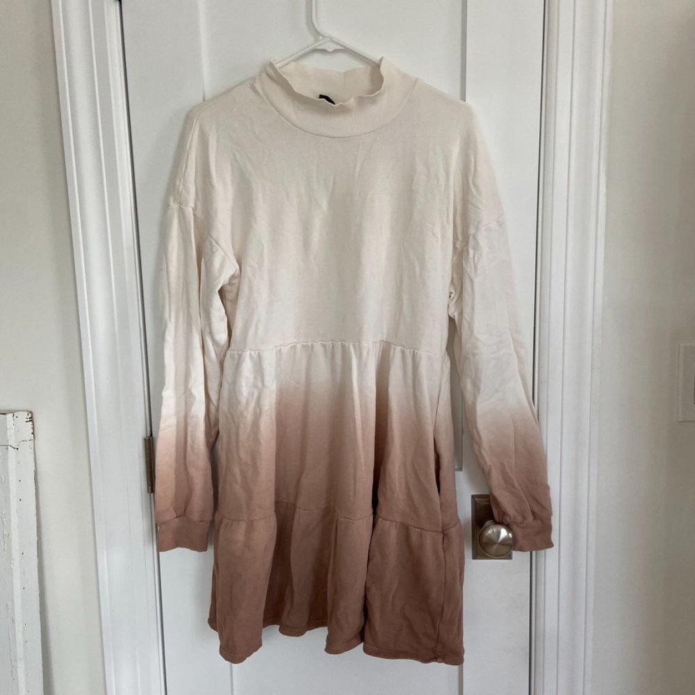 Wild Fable Size M Cream Brown Ombre Mock Neck Sweatshirt Dress